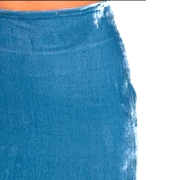 Free People Blue Velvet Skirt – Sheer Lace Hem & Asymmetrical Cut | 2 & 4 | NWT - Picture 11 of 16